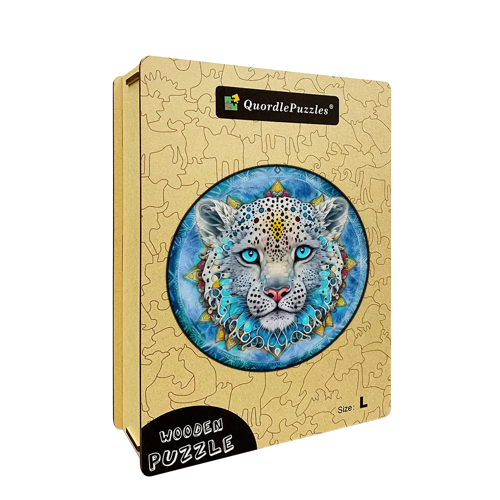 Snow Leopard Mandala Wooden Jigsaw Puzzle
