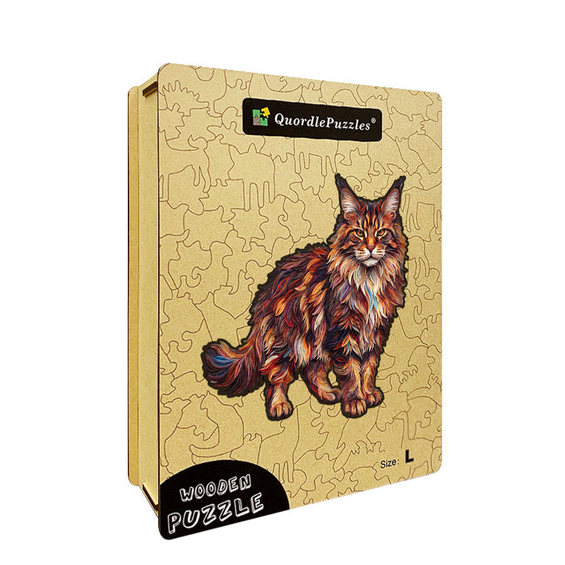 Vibrant Abstract Cat Wooden Puzzle