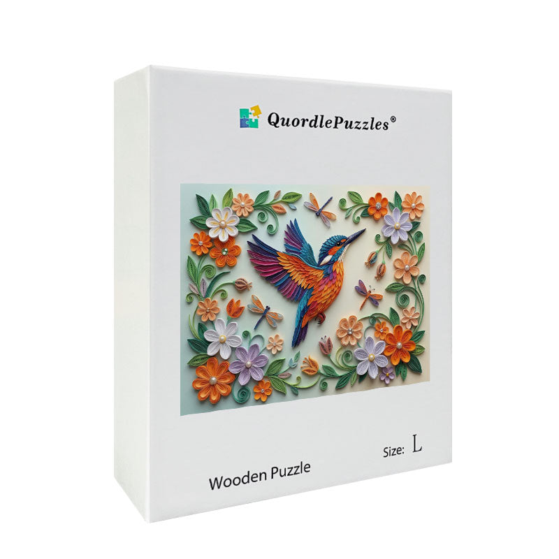 Colorful Kingfisher in Bloom Wooden Jigsaw Puzzle