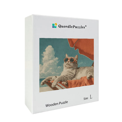 Beach Cat Relaxing Wooden Jigsaw Puzzle
