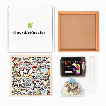 Funny Penguins - Wooden Coloring Puzzle