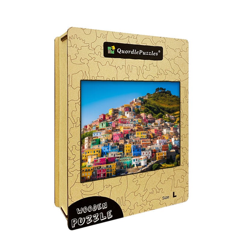 Colorful Seaside Village Wooden Jigsaw Puzzle