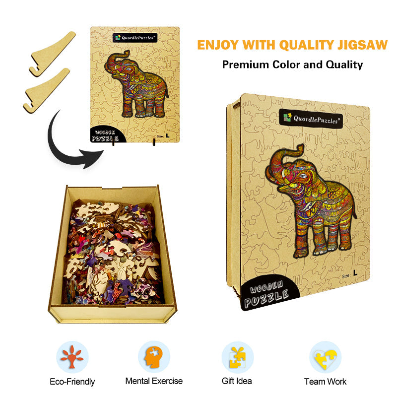 Golden Mandala Elephant Wooden Jigsaw Puzzle