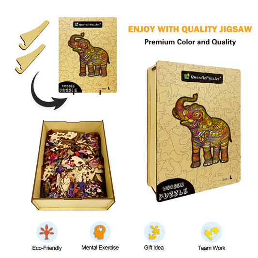 Golden Mandala Elephant Wooden Jigsaw Puzzle