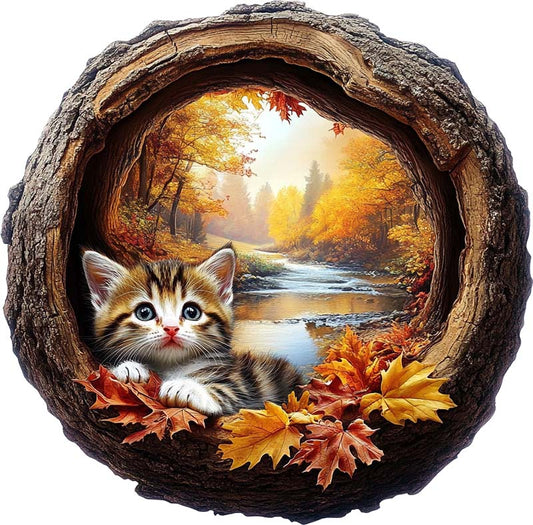 3D Autumn Kitty Wooden Jigsaw Puzzle