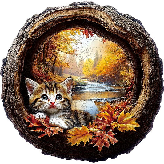 3D Autumn Kitty Wooden Jigsaw Puzzle