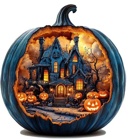 3D Haunted House Pumpkin Wooden Jigsaw Puzzle