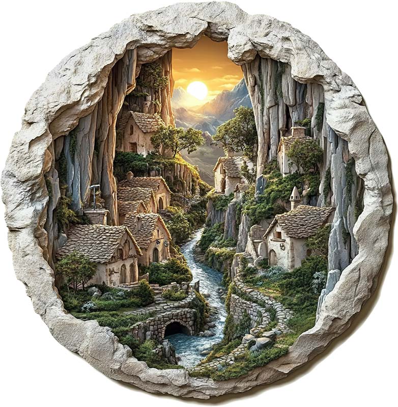 3D Mountain Village Wooden Jigsaw Puzzle