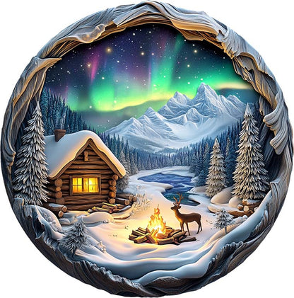 3D Northern Lights Cabin Wooden Jigsaw Puzzle