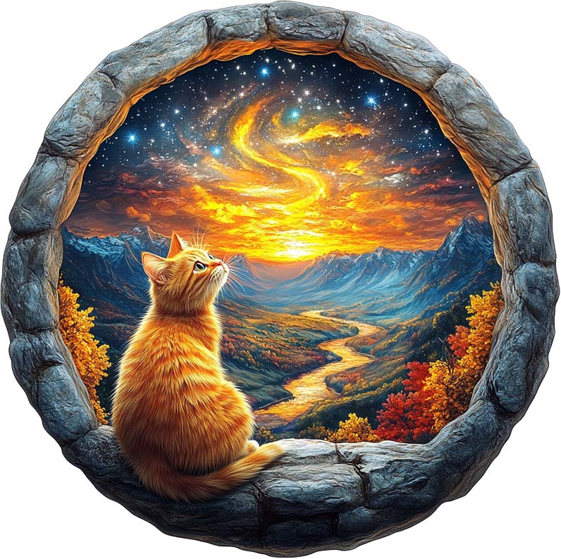 3D Starry Sky Cat Wooden Jigsaw Puzzle