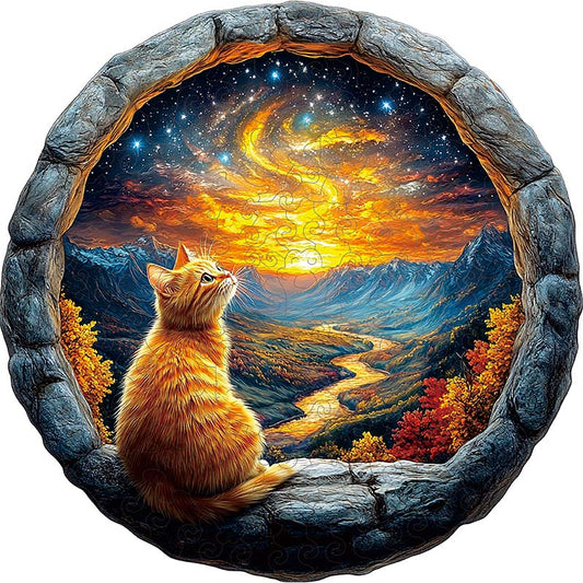 3D Starry Sky Cat Wooden Jigsaw Puzzle