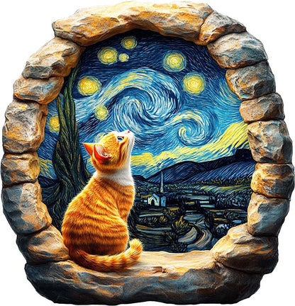 3D Starry Night Cat Wooden Jigsaw Puzzle