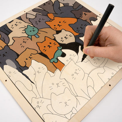 Minimalist Cats- Wooden Coloring Puzzle