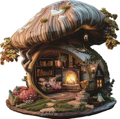 Cozy Mushroom Cottage Wooden Jigsaw Puzzle