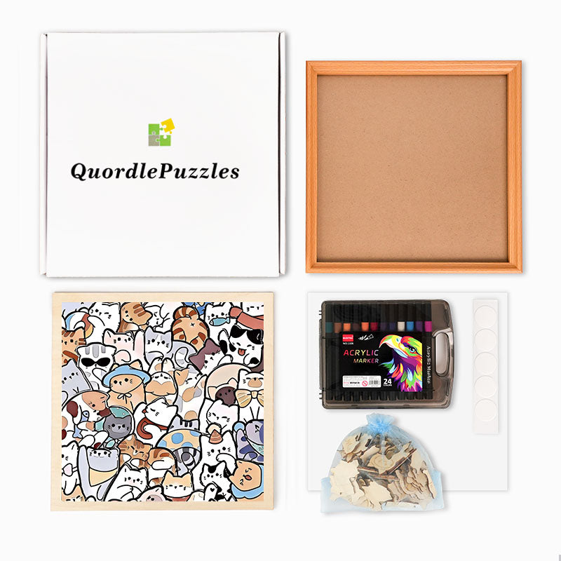 Lazy Cats - Wooden Coloring Puzzle
