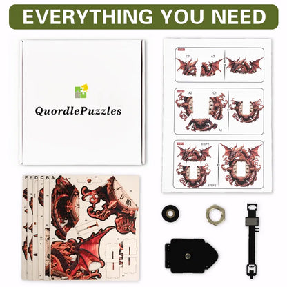 Crimson Dragon Timekeeper Wooden Clock Puzzle