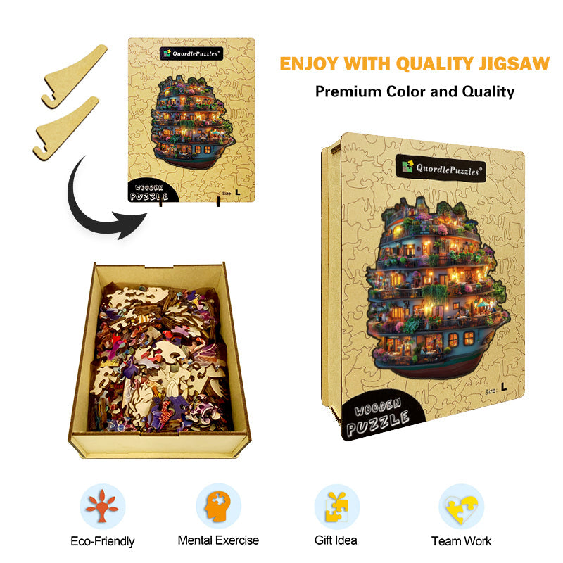 Flower-Filled Floating Ship Wooden Jigsaw Puzzle