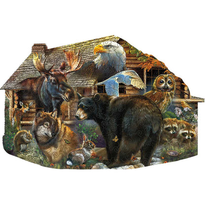 🔥LAST DAY 89% -Wildlife Cabin Wooden Jigsaw Puzzle