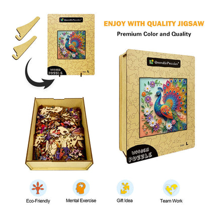 Peacock in Bloom Vibrant Creation Wooden Jigsaw Puzzle