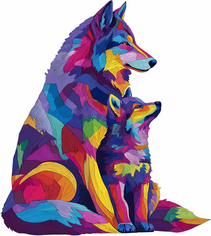 Vibrant Wolf Family Wooden Jigsaw Puzzle