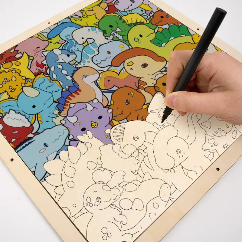 Dino Parade - Wooden Coloring Puzzle