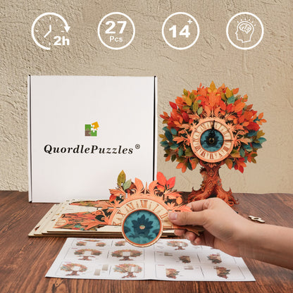 Enchanted Autumn Tree Wooden Clock Puzzle