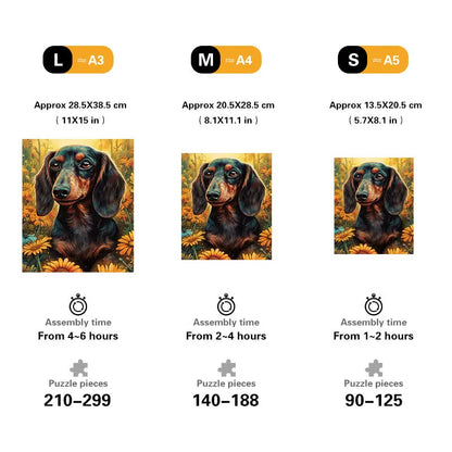 Dachshund in Flowers Wooden Jigsaw Puzzle