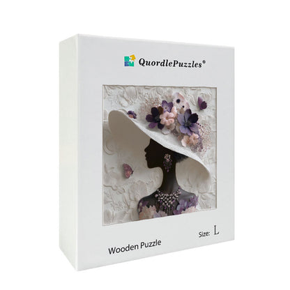 Elegant Floral Lady Silhouette Wooden Jigsaw Puzzle