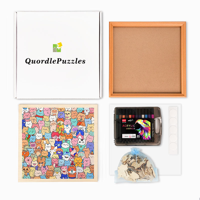 Cute Cat Collection - Wooden Coloring Puzzle