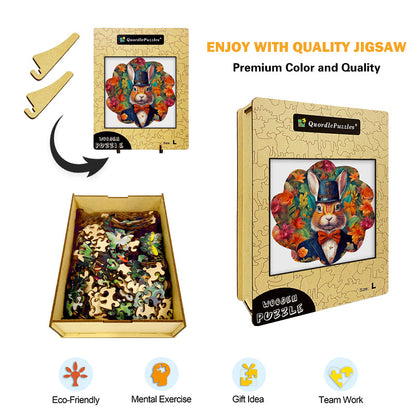 🔥LAST DAY 86% -Dapper Rabbit in Bowtie Owl Wooden Jigsaw Puzzle
