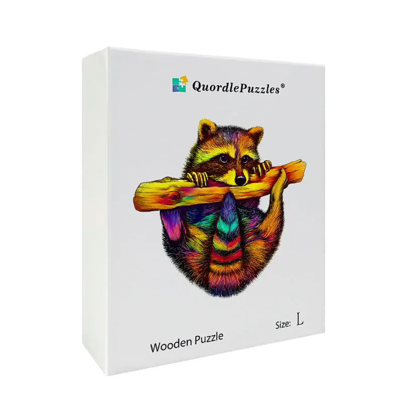Rainbow Woodland Raccoon Wooden Jigsaw Puzzle