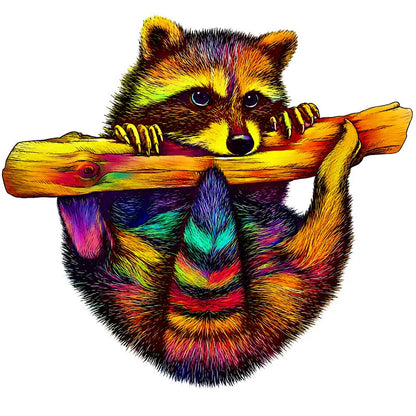 Rainbow Woodland Raccoon Wooden Jigsaw Puzzle