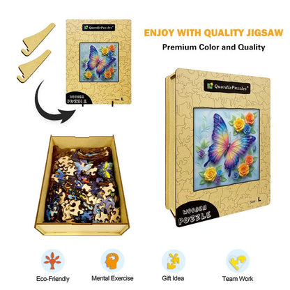 Iridescent Butterfly Bloom Wooden Jigsaw Puzzle