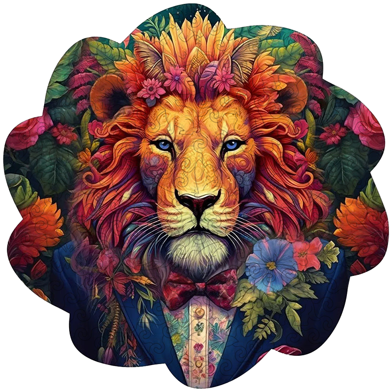 🔥LAST DAY 86% -Aesthetic Lion In Flowers  Owl Wooden Jigsaw Puzzle