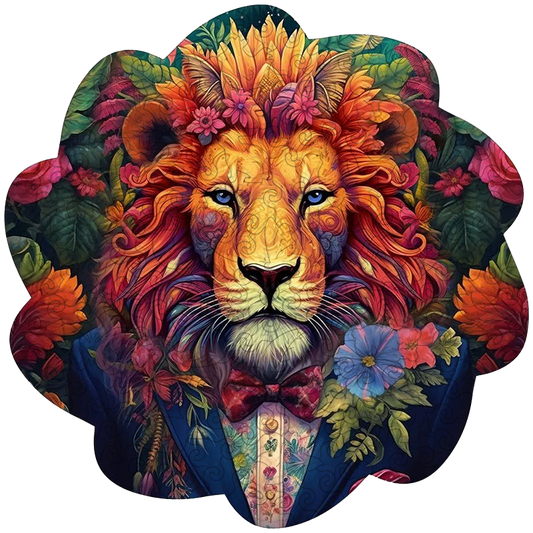 🔥LAST DAY 86% -Aesthetic Lion In Flowers  Owl Wooden Jigsaw Puzzle