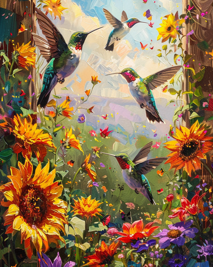Hummingbirds in Flowers Wooden Jigsaw Puzzle