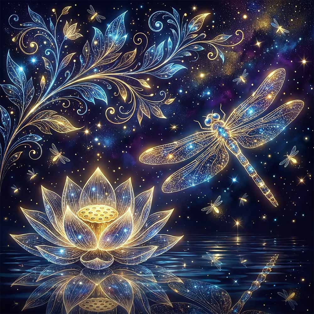 Celestial Lotus Dragonfly Wooden Jigsaw Puzzle