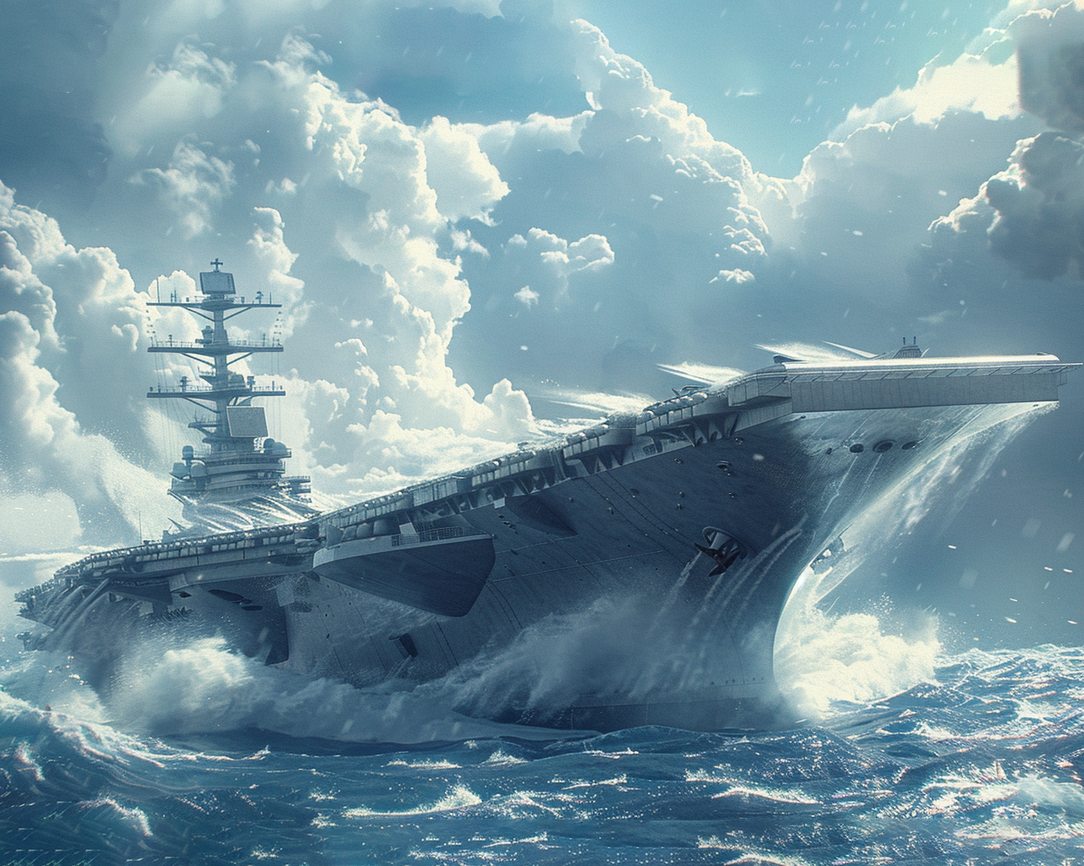 Futuristic Aircraft Carrier Wooden Jigsaw Puzzle