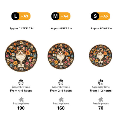 Floral Cat Plate Wooden Jigsaw Puzzle