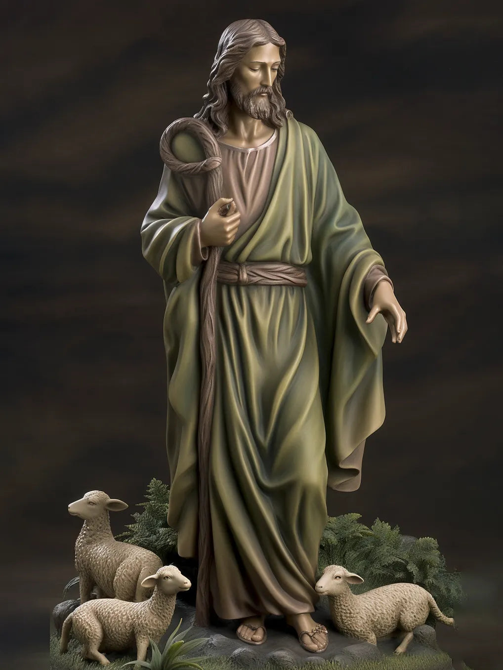 Jesus with Sheep Statue Wooden Jigsaw Puzzle