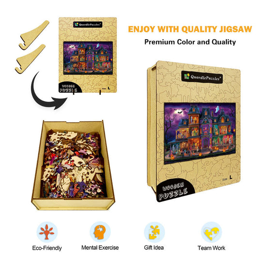 Spooky Mansion Halloween Wooden Jigsaw Puzzle
