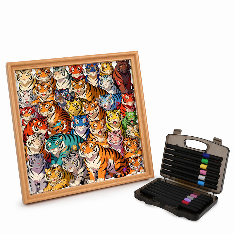 Colorful Tigers - Wooden Coloring Puzzle