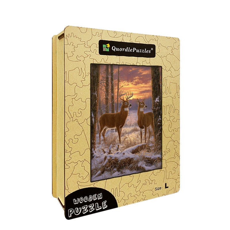 Winter Deer Pair Wooden Jigsaw Puzzle