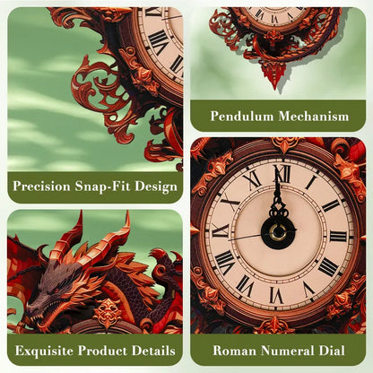 Crimson Dragon Timekeeper Wooden Clock Puzzle