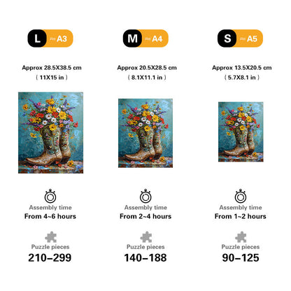 Flowers in Boots Wooden Jigsaw Puzzle