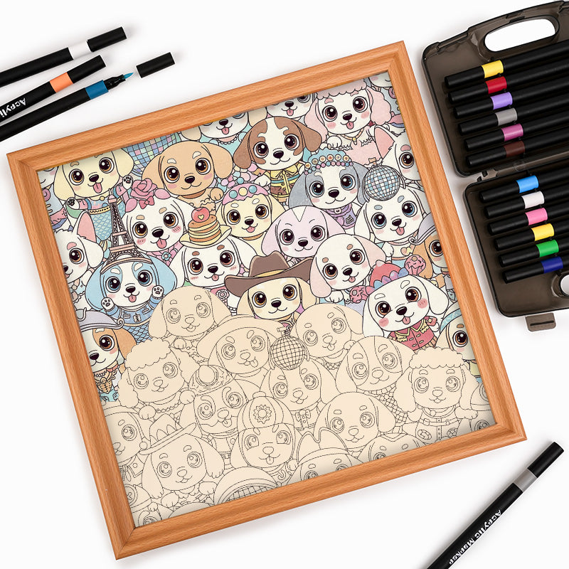 Cute Puppies- Wooden Coloring Puzzle