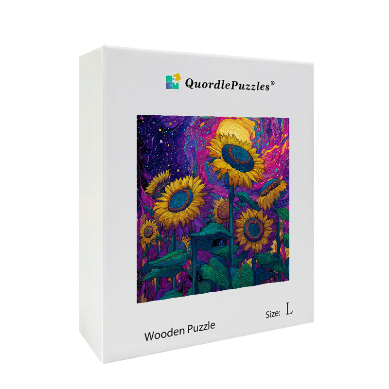 Psychedelic Sunflowers Wooden Jigsaw Puzzle
