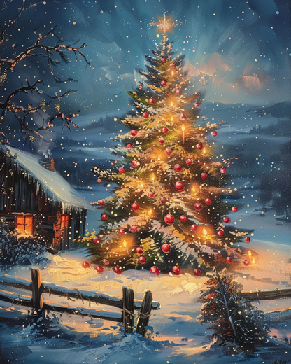 Christmas Tree in Snowy Night Wooden Jigsaw Puzzle