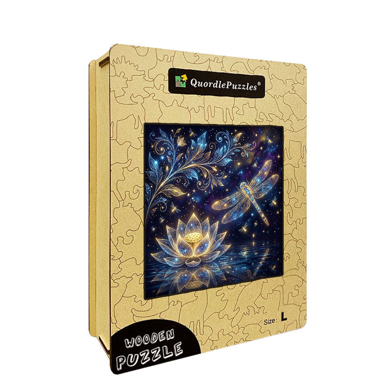 Celestial Lotus Dragonfly Wooden Jigsaw Puzzle