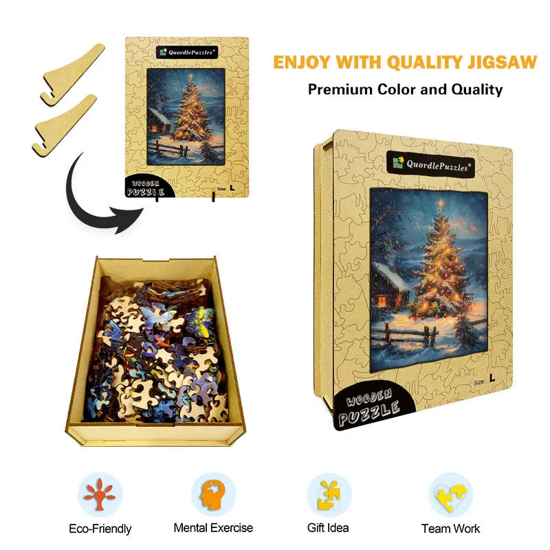 Christmas Tree in Snowy Night Wooden Jigsaw Puzzle